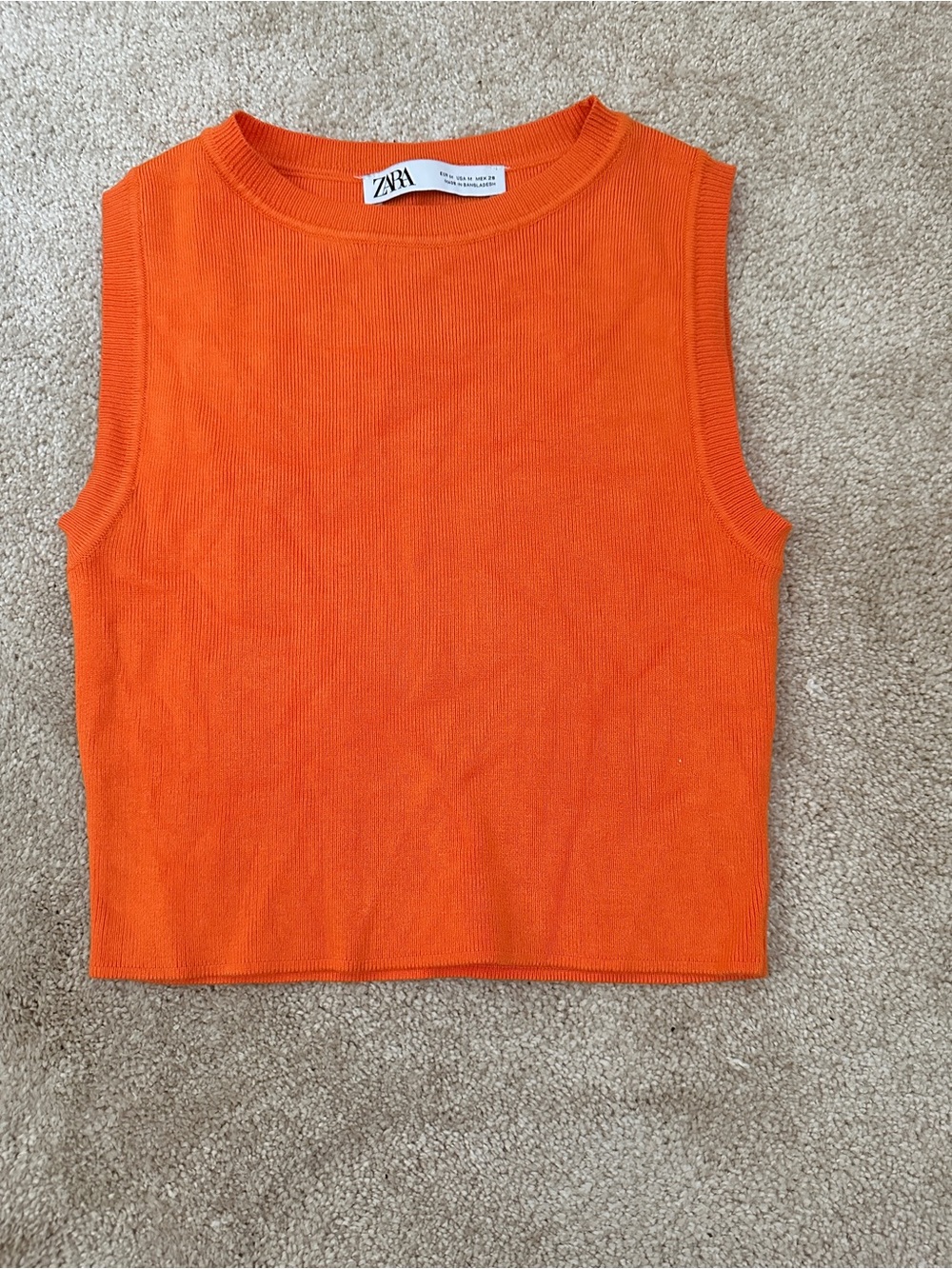 Zara Women’s Orange Ribbed Sleeveless Tank Top Knit